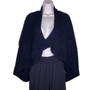 Solemio Black Wool Blend Knit Poncho Cardigan Sweater Size S Small M Medium